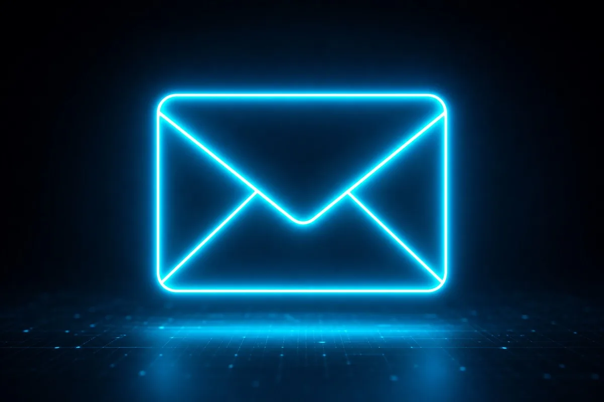 Glowing email envelope icon in the dark, representing an AI employee fixing WordPress email after migration