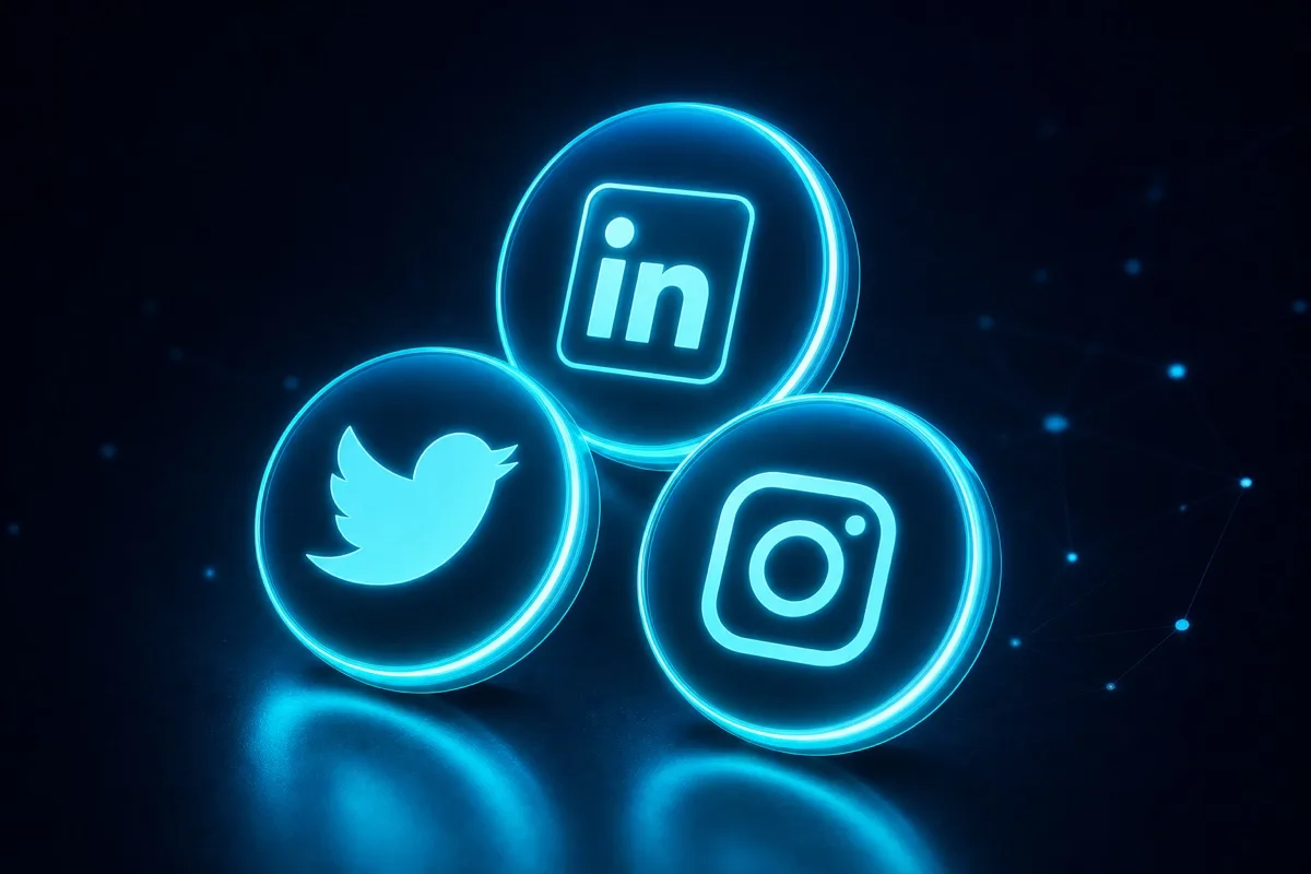 Glowing social media app icons in the dark, representing how AI is changing social media marketing