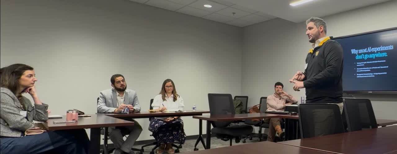 Jonathan Hessing of ShooflyAI delivering a joint keynote with the Cobb County School District communications team at the Cobb County Chamber of Commerce Marketing Committee