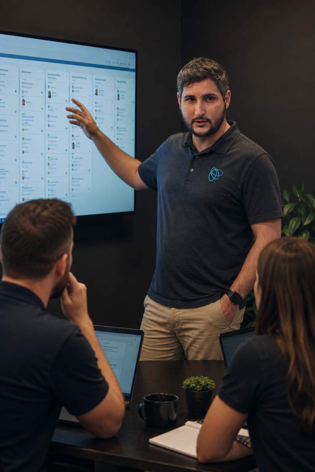 Jonathan Hessing walking a healthcare staffing team through an AI operating assessment
